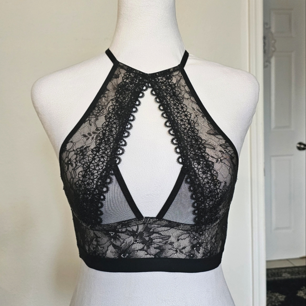 Victoria's Secret Elegant Black Lace Halter Bralette Size Small
